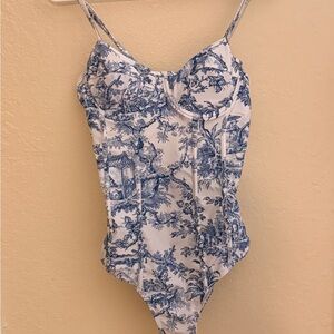 Blue and White One Piece Swimsuit